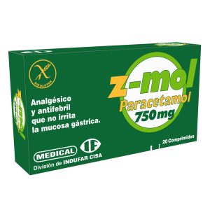Z-mol 750 mg Paracetamol - Contiene 20 Comprimidos.
